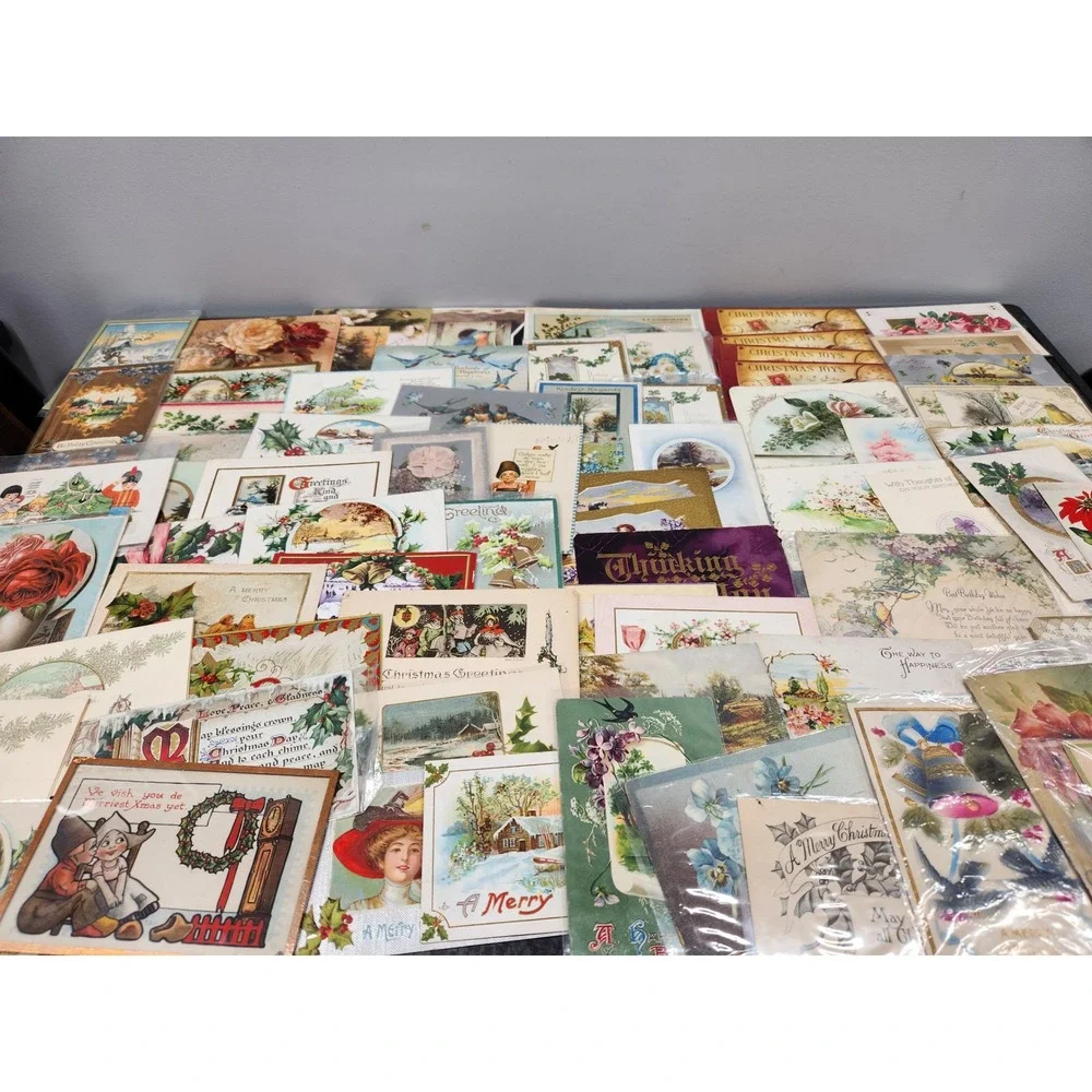 Large Lot of (70) Vtg Antique Cards Postcards Early 1900s Holiday Well-Wishing